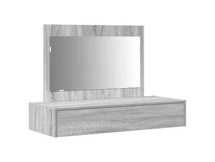 Xhnifbn Schminktisch Grau 100x40x70 cm Frisiertisch Holzwerkstoff Kompakter Frisiertisch fürs Schlafzimmer mit flachem Spiegel, mattgrauer Oberfläche und integrierter Schublade.