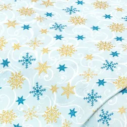 Baumwollstoff Sterne & Kristalle "Mona“, hellblau/gold