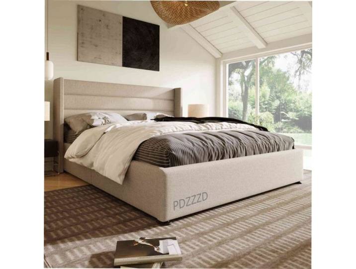 Lit coffre double - PDZZZD - 140x200 cm - Beige - Design contemporain - Sommier inclus