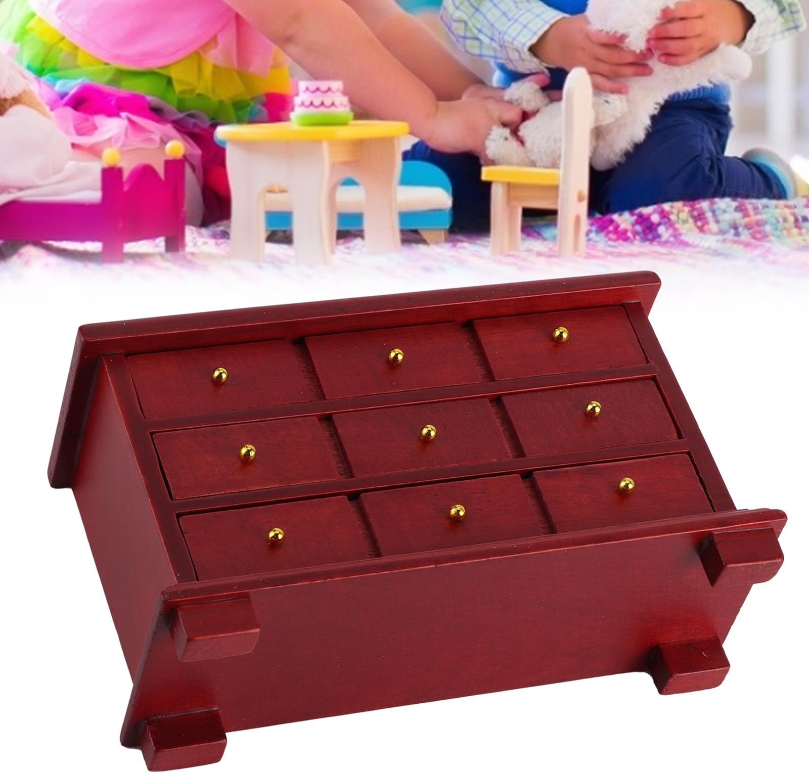 Gistuch Mini-kastje met lades, houten model voor poppenhuis, rood