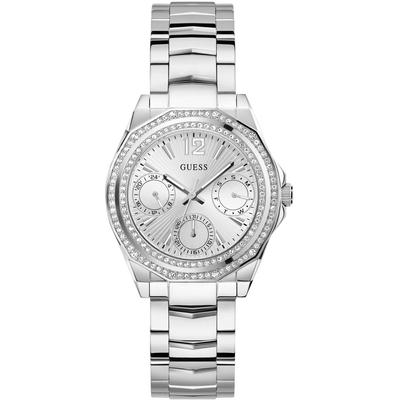 Multifunktionsuhr GUESS "RITZY", silber (silberfarben), Armbanduhren, Damen, Armbanduhr, Quarzuhr, Damenuhr
