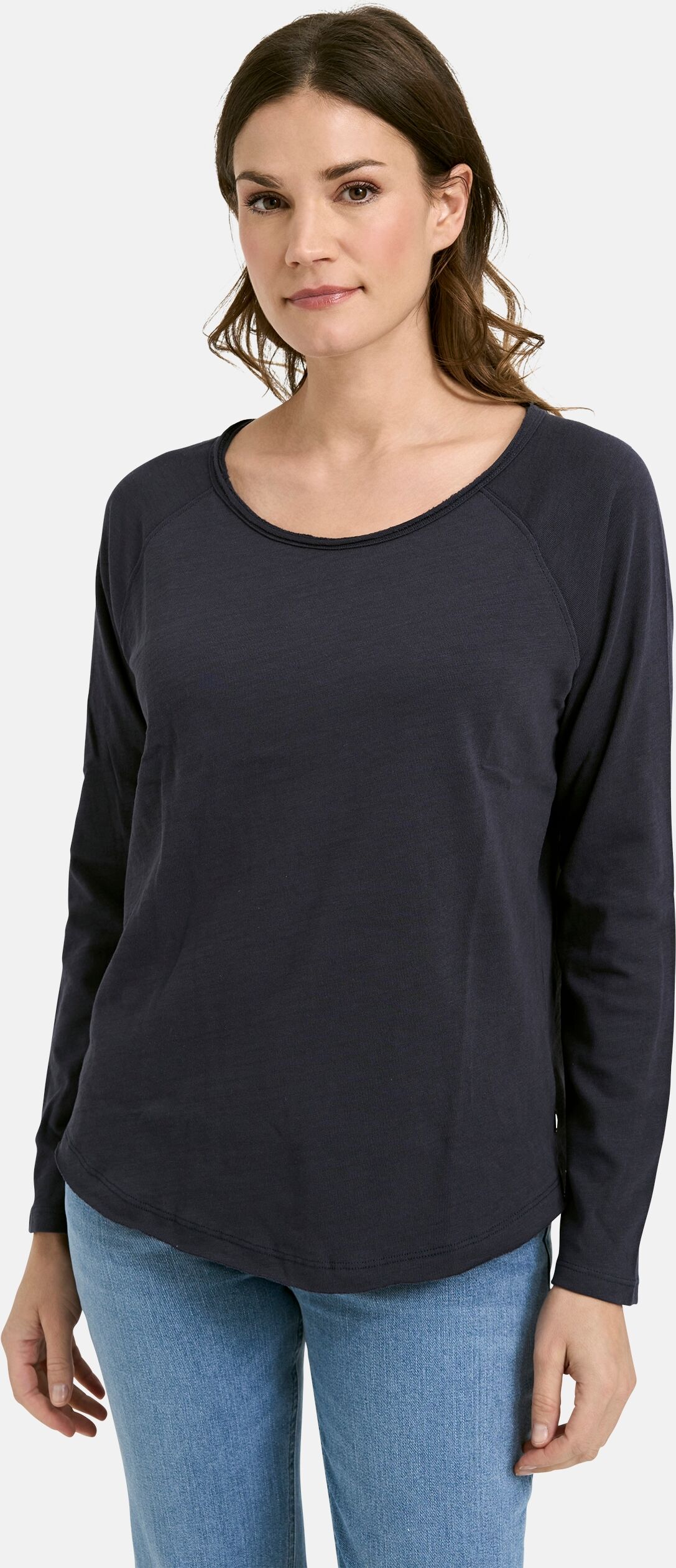 Langarmshirt SMITH & SOUL, Damen, Gr. M, schwarz (marine), Jersey, Obermaterial: 100% Baumwolle, clean, unifarben, hüftlang, tiefer Rundhals, Raglanärmel, Shirts Langarmshirt, mit Rundhalsausschnitt marine M
