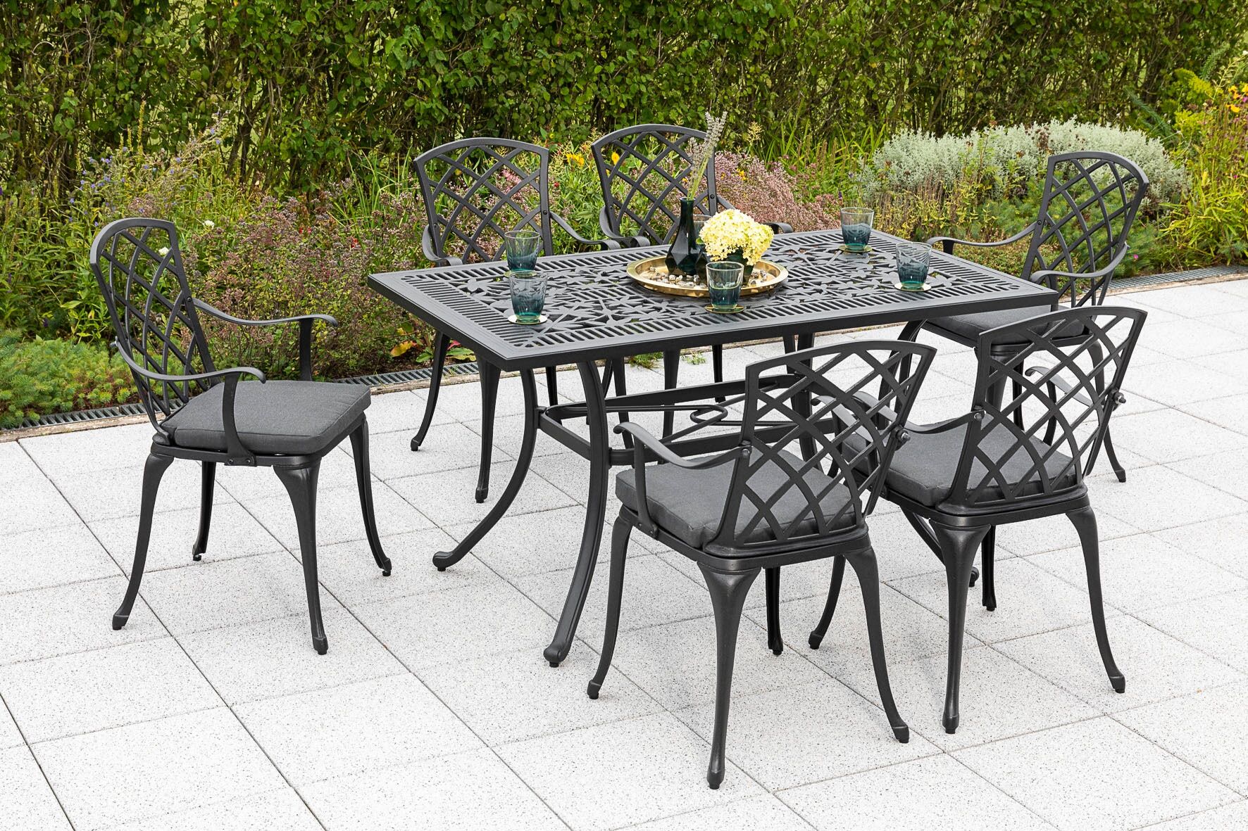 Garten-Essgruppe MERXX "Rhodos", grau (graphit), Aluminium, Sitzmöbel-Sets, Garten-Essgruppe, inkl. Sitzauflagen, Topseller