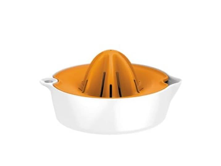 Fiskars Presse-agrumes avec réservoir\, Diamètre: 11\,9 cm\, Plastique\, Functional Form\, Blanc/Orange\, 1016125