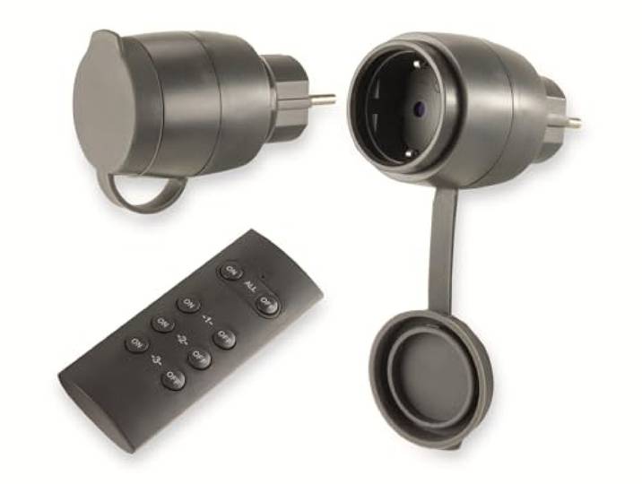 REV Draadloze stopcontacten, 2x stopcontact met afstandsbediening. Draadloze schakelaar tot 30m, 3680W/st. IP44, zwart