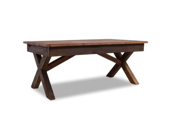 pokgdf Couchtisch Aus Altholz Massivholz 110x60x45 cm Vintage-Design, X-Form Beine, tropisches Hartholz, handwerkliche Verarbeitung, Unikat-Charakter, einfacher Aufbau