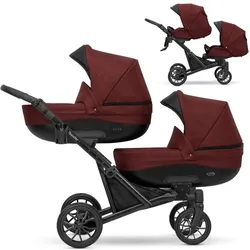 Kunert, Kinderwagen, 2in1 BOOSTER CLARET – Kinderwagen mit schwarzem Rahmen für Zwillinge