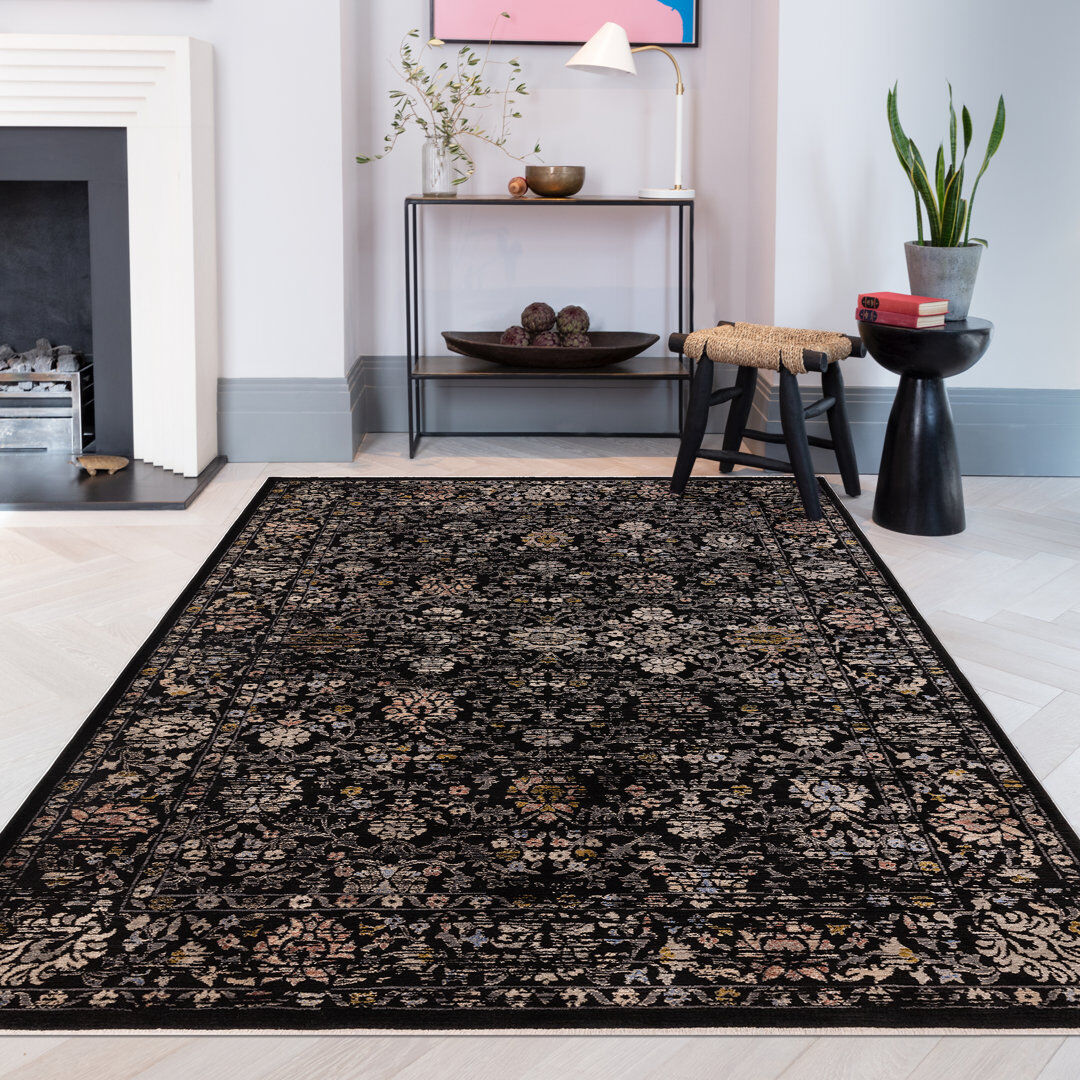 Latitude Vive Persian Machine Woven Floral Black Area Rug Black Rectangle 120 x 166cm