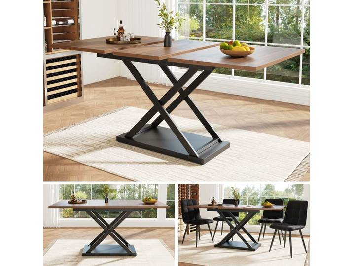 Table à manger extensible (120 - 160×80cm) table à manger extensible table à manger de cuisine d'économie d'espace pieds en fer