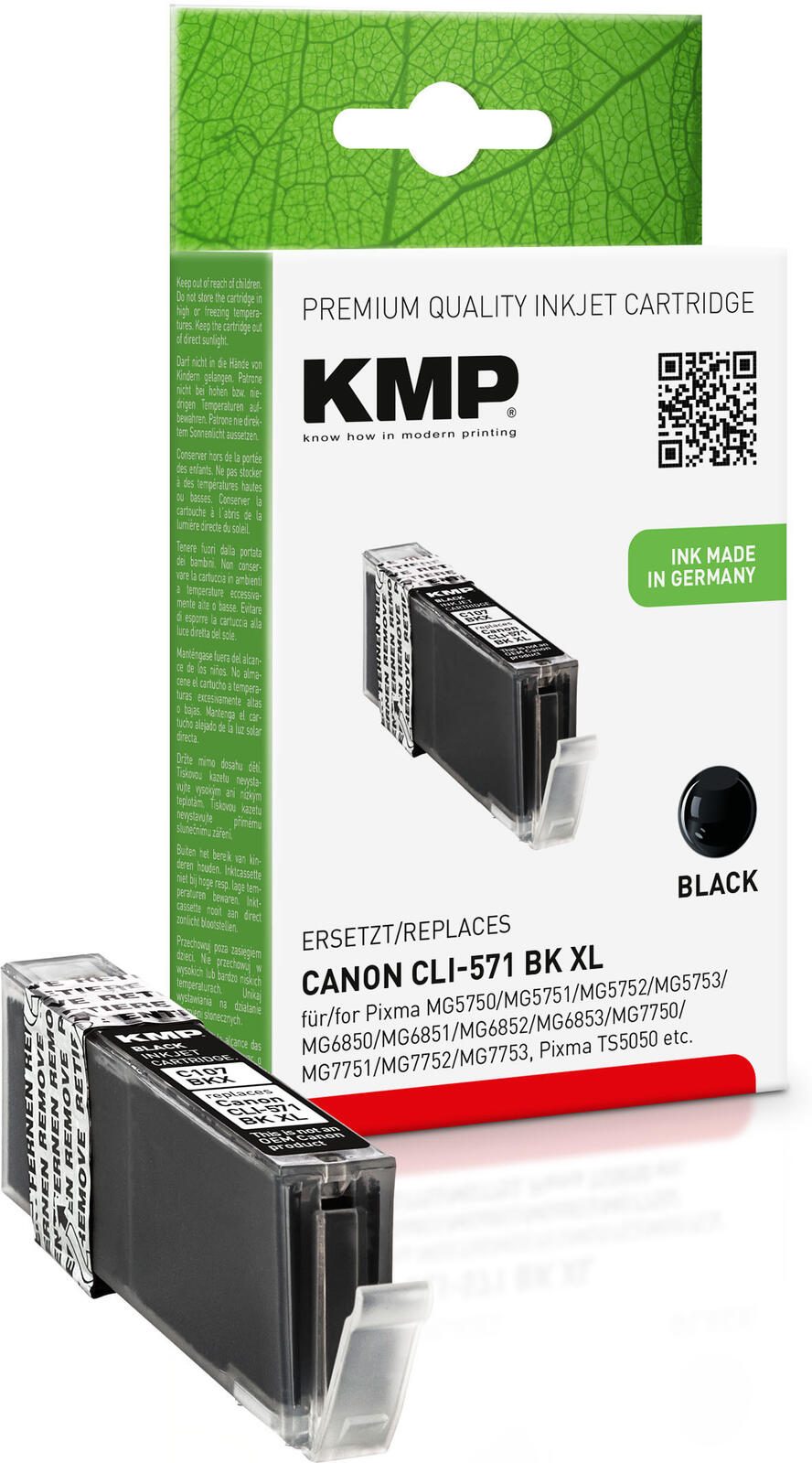 KMP Druckerpatrone C107BKX schwarz kompatibel zu Canon CLI-571 XL BK 1568,0001