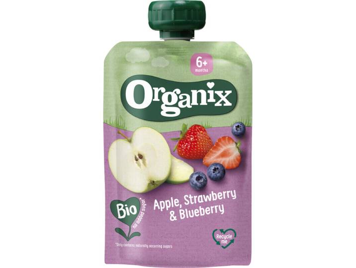 Organix Knijpfruit appel aardbei &amp; bosbes 6 m+ 100 g