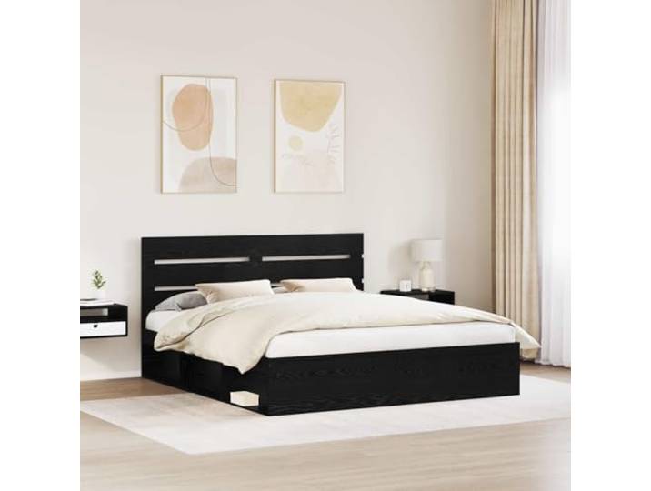KTHLBRH Bettgestell 200 x 200 cm schwarz Kiefer massiv Modernes Design, klare Linien, robustes Holz, einfache Montage
