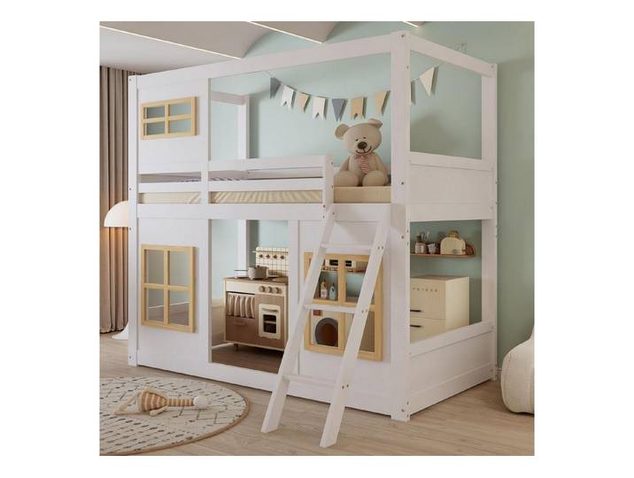 LuxusKollektion Hausbett Kinder Etagenbett 90x200 Hausbett Weiß