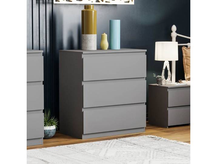 Commode Denver grise avec 3 tiroirs – Meuble de chambre moderne
