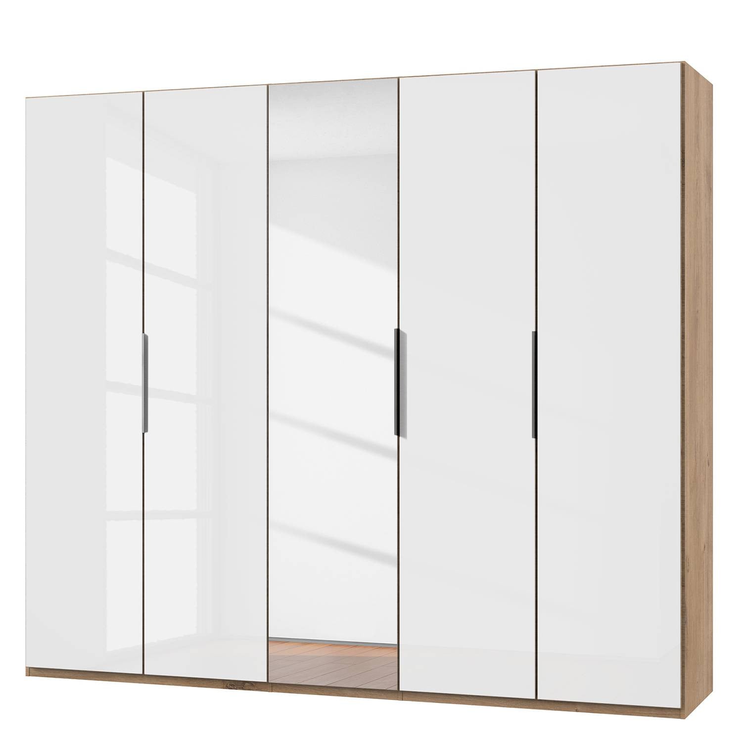 home24 Draaideurkast level 36 D II, wit/hoogglans wit/eikenlook, B: 250 cm, H: 216 cm