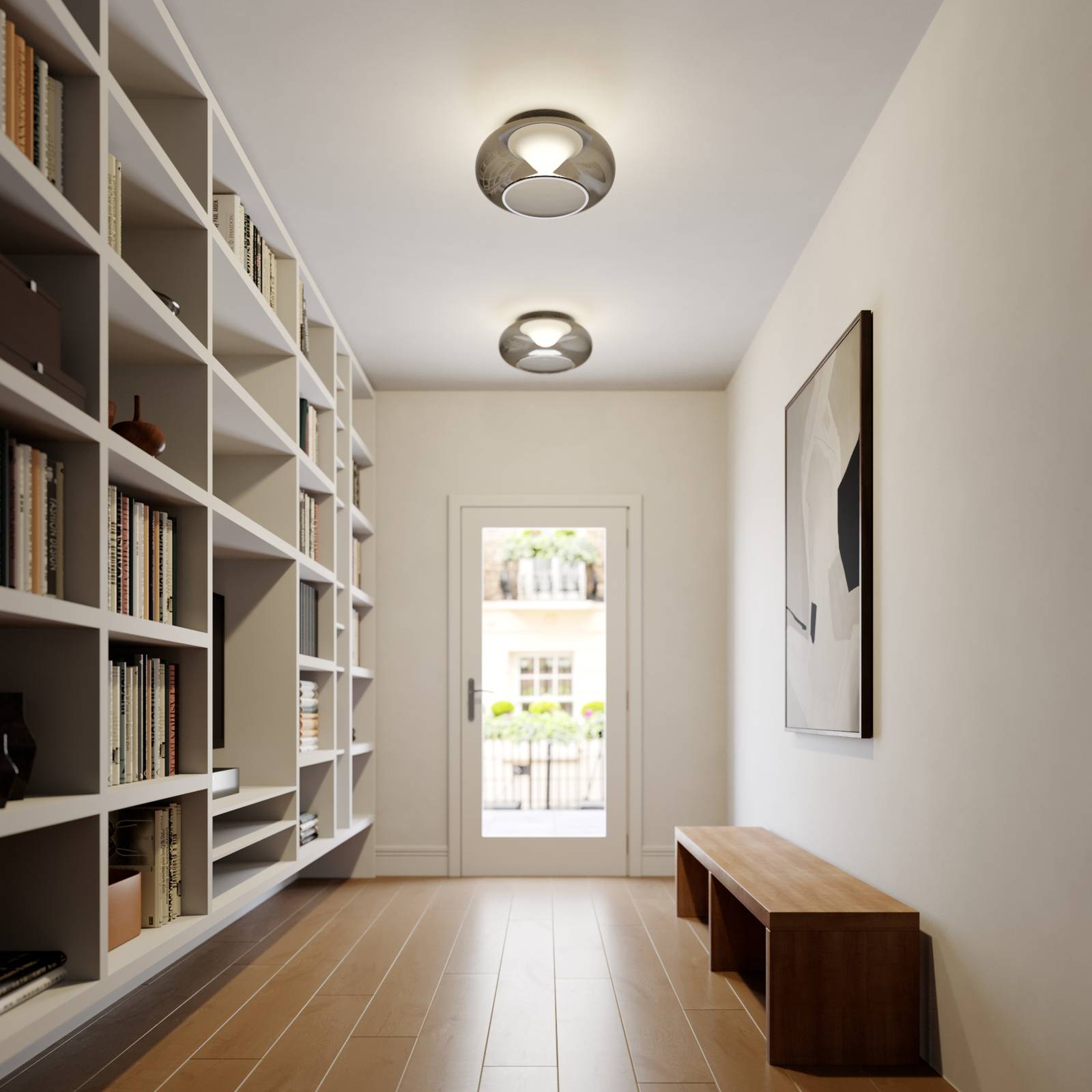 LED loftslampe Mijo Lucande, Aluminium/grå/zink, Soveværelse, Glas, Moderne