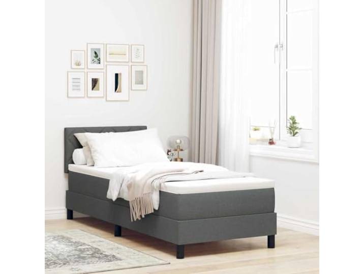 RJPLMFV Boxspringbett, Stoff, Dunkelgrau, 80 x 200 cm Verstellbarer Kopf, 2 Ebenen, Schaumstoff und Taschenfedern, Holz, modernes Design