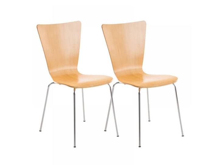 CLP Besucherstuhl 2er Set Holz Natura, Eukalyptusholzfarben, Metall, 43x84x50 cm, Büromöbel, Bürostühle, Konferenzstühle