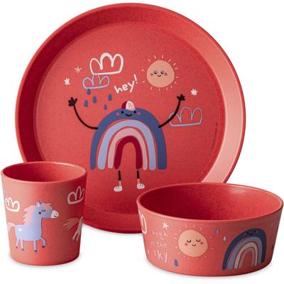 Kindergeschirr-Set KOZIOL "Kleiner Teller + Schale + Becher CONNECT DREAMS", rot (organic rot dreams), 3 Stk., Kunststoff, Geschirr-Sets, 100% melaminfrei & recycelbar, CO² neutral in Deutschland produziert