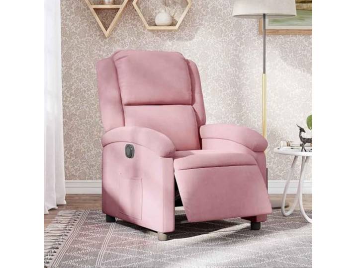 IBUQDDV Relaxsessel Elektrisch Rosa Samt mit Liegefunktion und Seitentasche Elektrische Verstellung, 135 Grad Neigung, Holz-Metall-Rahmen, 110 kg Belastbarkeit, Seitentasche