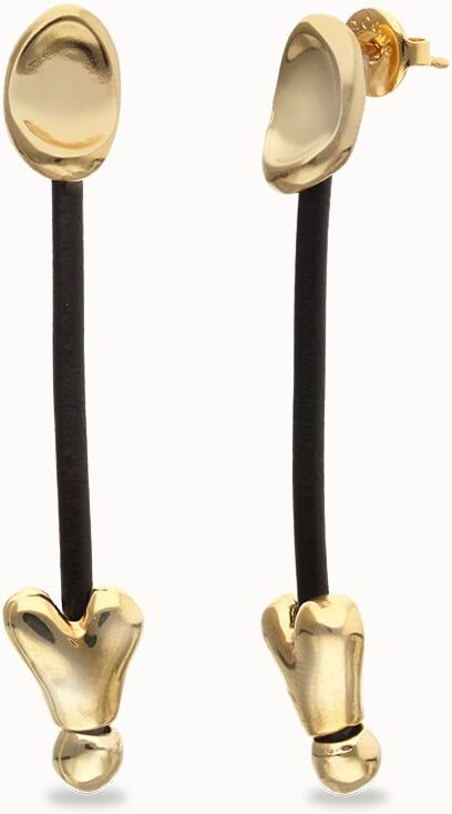 UNOde50 Pendientes largos con cuero y corazones bañados en oro 18k Dorado U