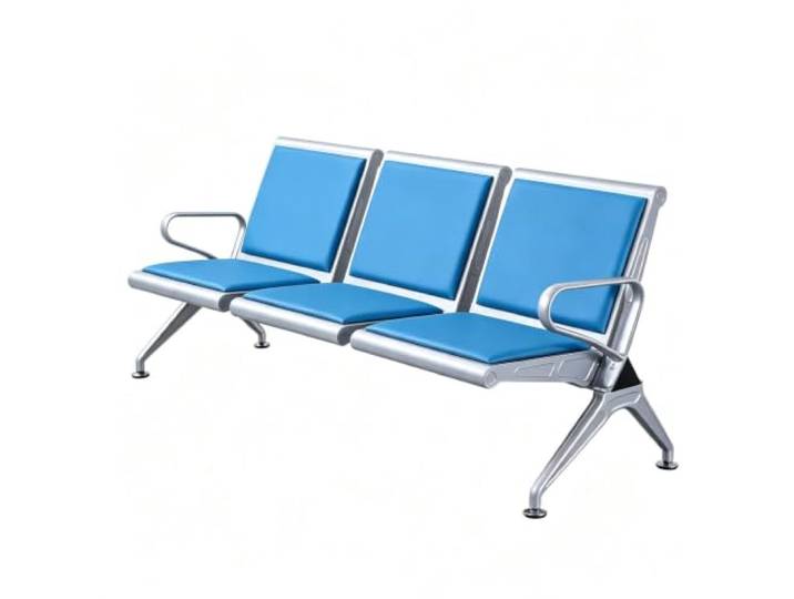 KCIOQLS 3-Sitzer Wartezimmerbank, Bahnhofsbank mit Armlehnen Weiches PU-Kissen,Polierte Gitterplatte,Stabile Bauweise,für Bahnhof,Flughafen(Blue)