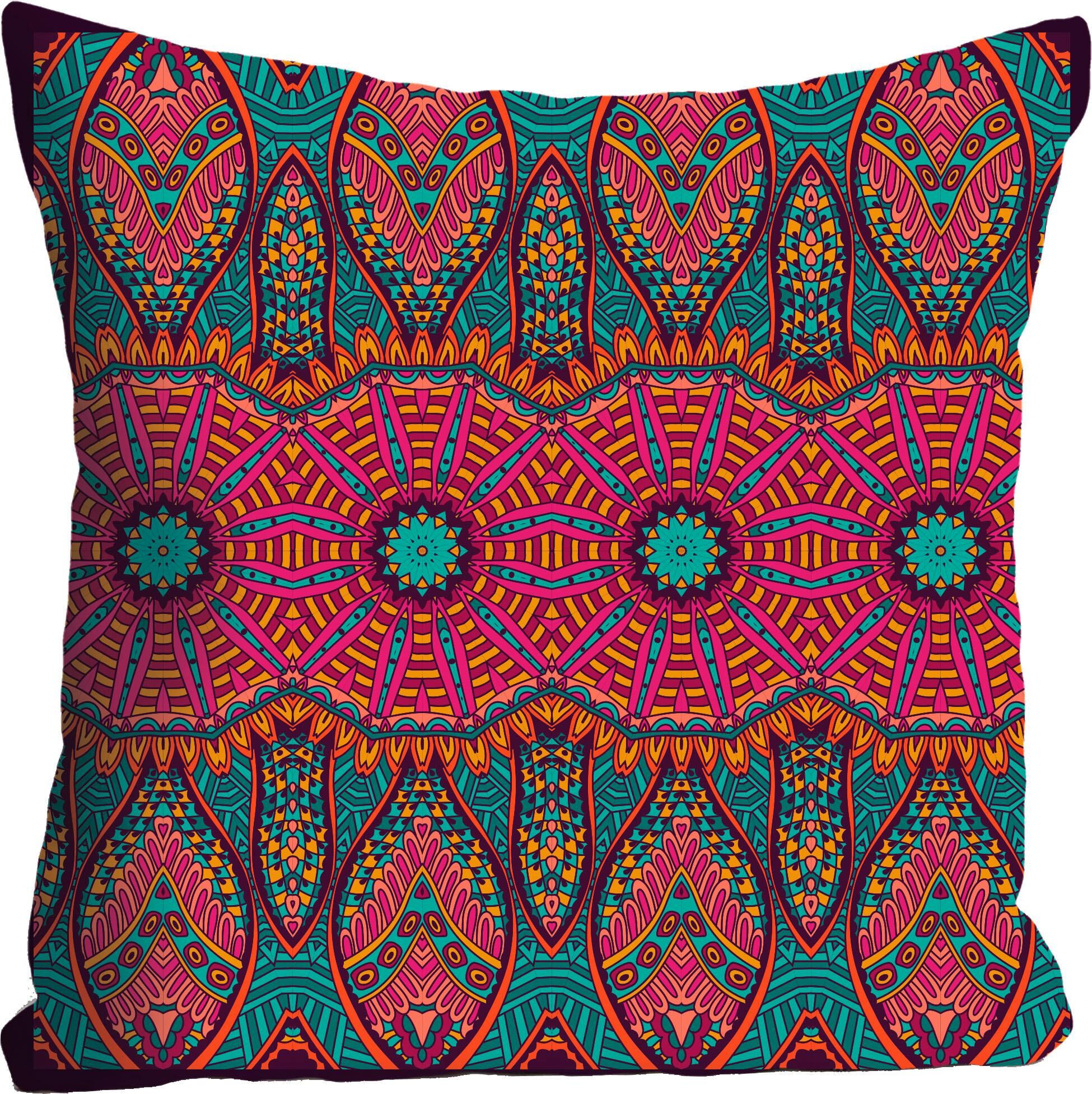 Dekokissen QUEENCE "Ornament", bunt (bunt, ornamente), B:40cm L:40cm, Polyester, Dekokissen_Sitzkissen_Kissenhüllen, Dekokissen, Kissenhülle ohne Füllung, 1 Stück bunt, ornamente B/L: 40cm x 40cm, 1 Stk.