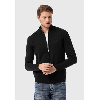 Cardigan CIPO & BAXX "Pullover", Herren, Gr. XL, schwarz, 50% Baumwolle, 50% Polyacryl, unifarben, regular fit, Raglanärmel, Strickjacken, im sportlichen Look