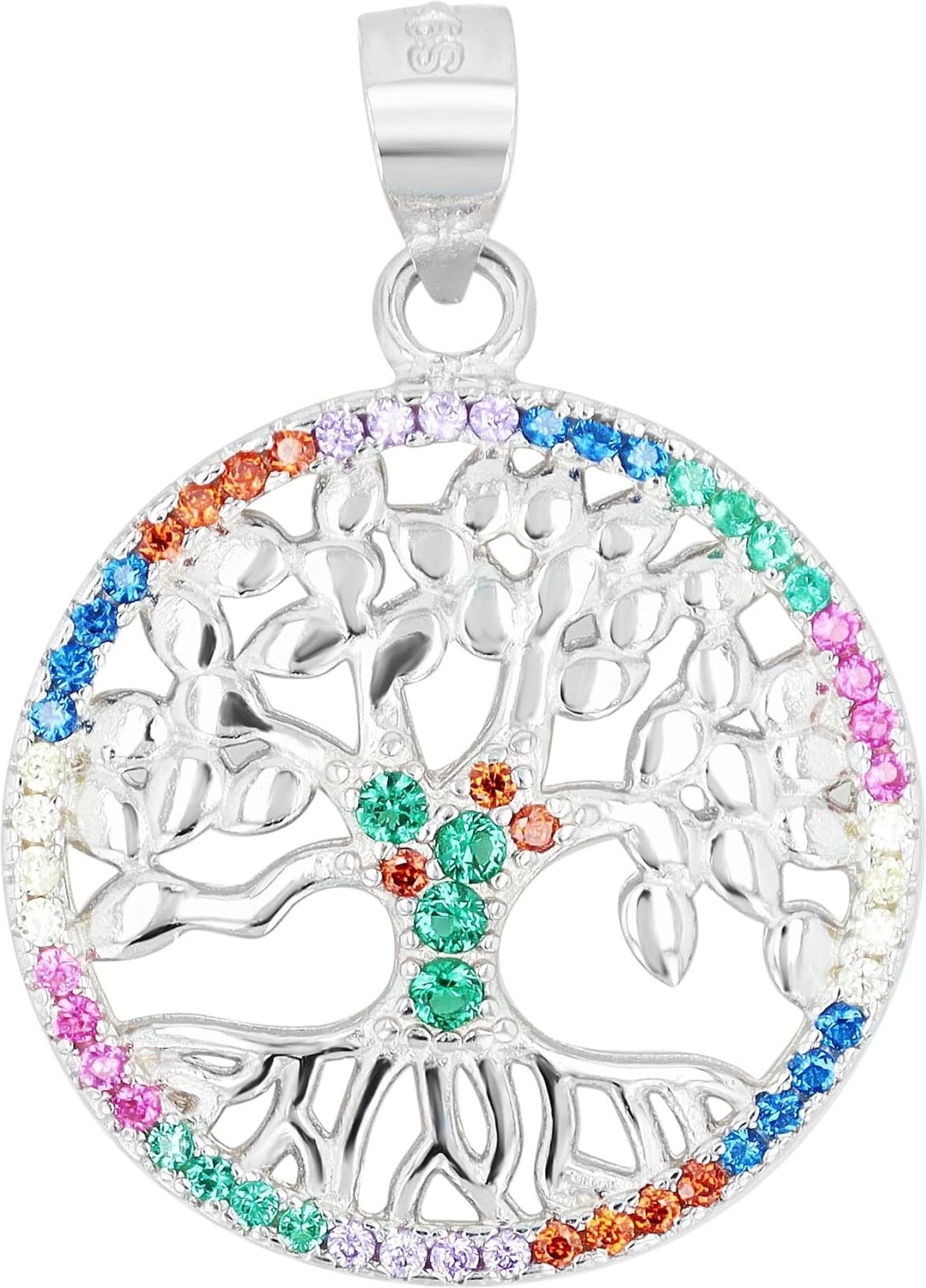 Amulett AKZENT "Yggdrasil" aus 925 Sterlingsilber, rhodiniert, langlebig", bunt (silberfarbig26), Schmuckanhänger, Damen, Silber 925 (Sterlingsilber), Amulett