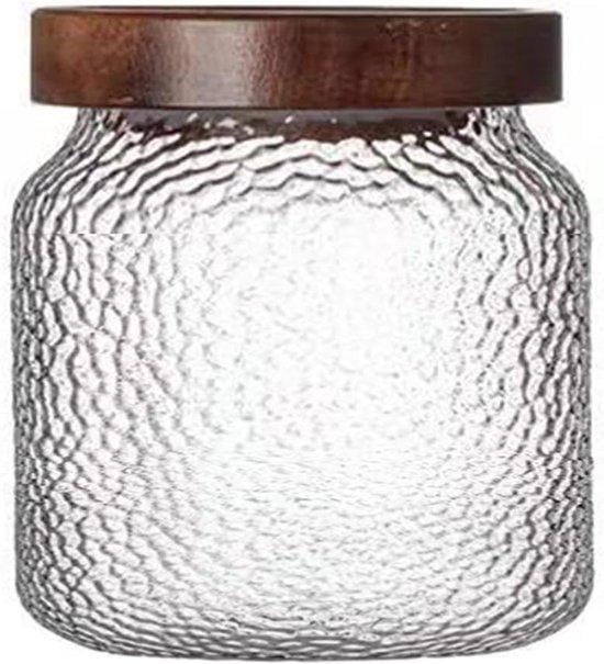 Luchtdichte glazen container met houten deksel, 400 ml, transparant