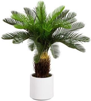 Nearly Natural 30-in UV Resistant Artificial Cycas Palm Tree in White Planter - Green