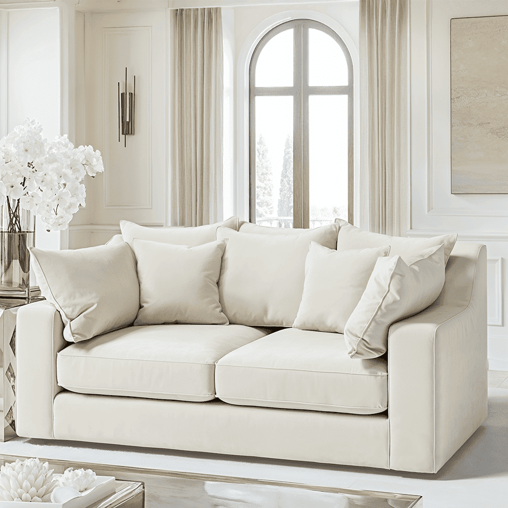Victoria Cream Velvet Pillow Back Sofa Range, 3 Seater Sofa