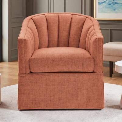 ZWYO HOSIMU 30.75in Polyester Upholstered Channel Tufted 360° Swivel Foam Cushion Skirted Accent Chair Living Room Bedroom