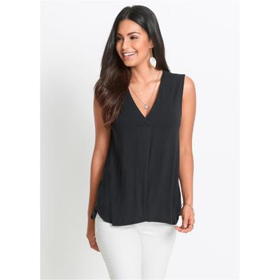 Shirttop BONPRIX, Damen, Gr. 48/50 (XL), schwarz, Jersey, Obermaterial: 95% Viskose, 5% Elasthan, unifarben, bequem hüftbedeckend, V-Ausschnitt, Tops Shirttop, bequeme Passform, aus Viskose-Mix, V-Ausschnitt
