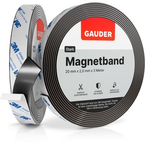 Gauder Magnetband schwarz, stark selbstklebend, 2mm Stärke, 20 mm x 3 m