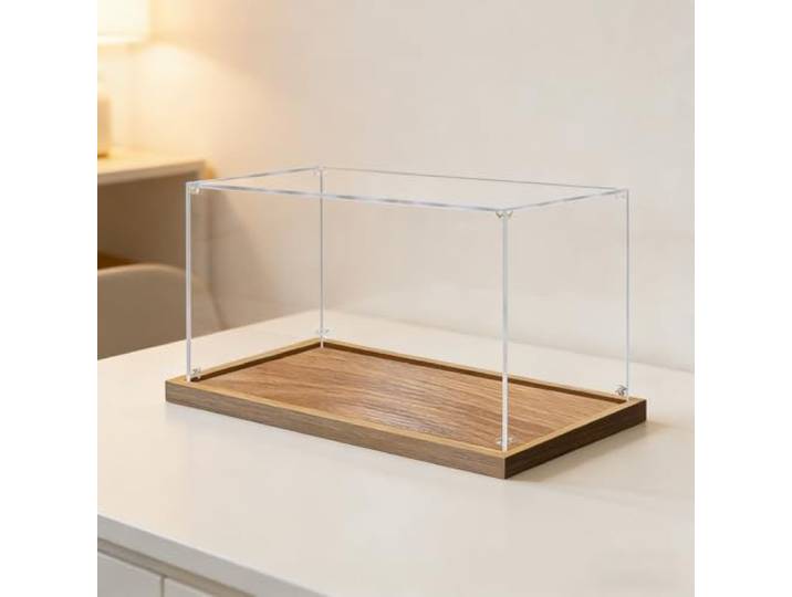 Acryl Vitrine Große Acryl-Vitrine (60, 70, 75 cm), Transparente, Stapelbare Figurenvitrine aus Kunststoff, Vormontierte Vitrine in Würfelform Sammlerstücke(Wood,70x40x40cm/28x16x16in)