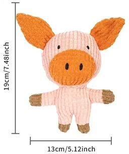 Uplift Essentials Corduroy Squeaky Plush Toy Durable Bite Resistant Chew For Small & Medium Dogs pink Pig
