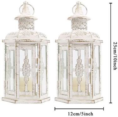 Inspired Finds Vintage Nordic Black Iron Candle Lantern Hanging Decor For Home & Wedding white 2pcs