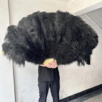 Uplifted Finds Grand Ostrich Feather Folding Fan   Professional Stage & Carnival Dance Fan black 130 Cm 1 Pcs