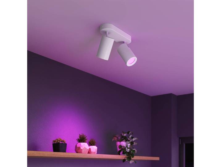 Calex Smart Deckenspot weiß Länge 22 cm 2-flg. GU10-LED RGBW Smart, dimmbar, weiß / opal, für Wohn- / Esszimmer, Metall, Modern, Smart Home Strahler