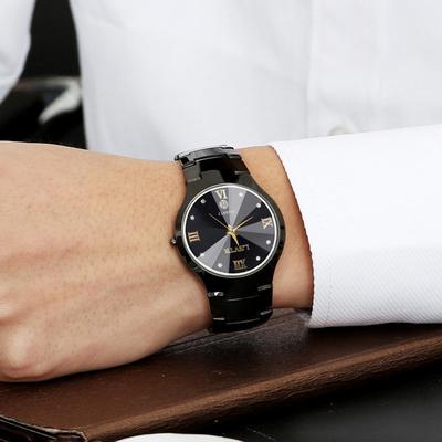 Youfap Market Luxury Stainless Steel Waterproof Quartz Watches, Calendar Date Lovers Couple Watch men black Black