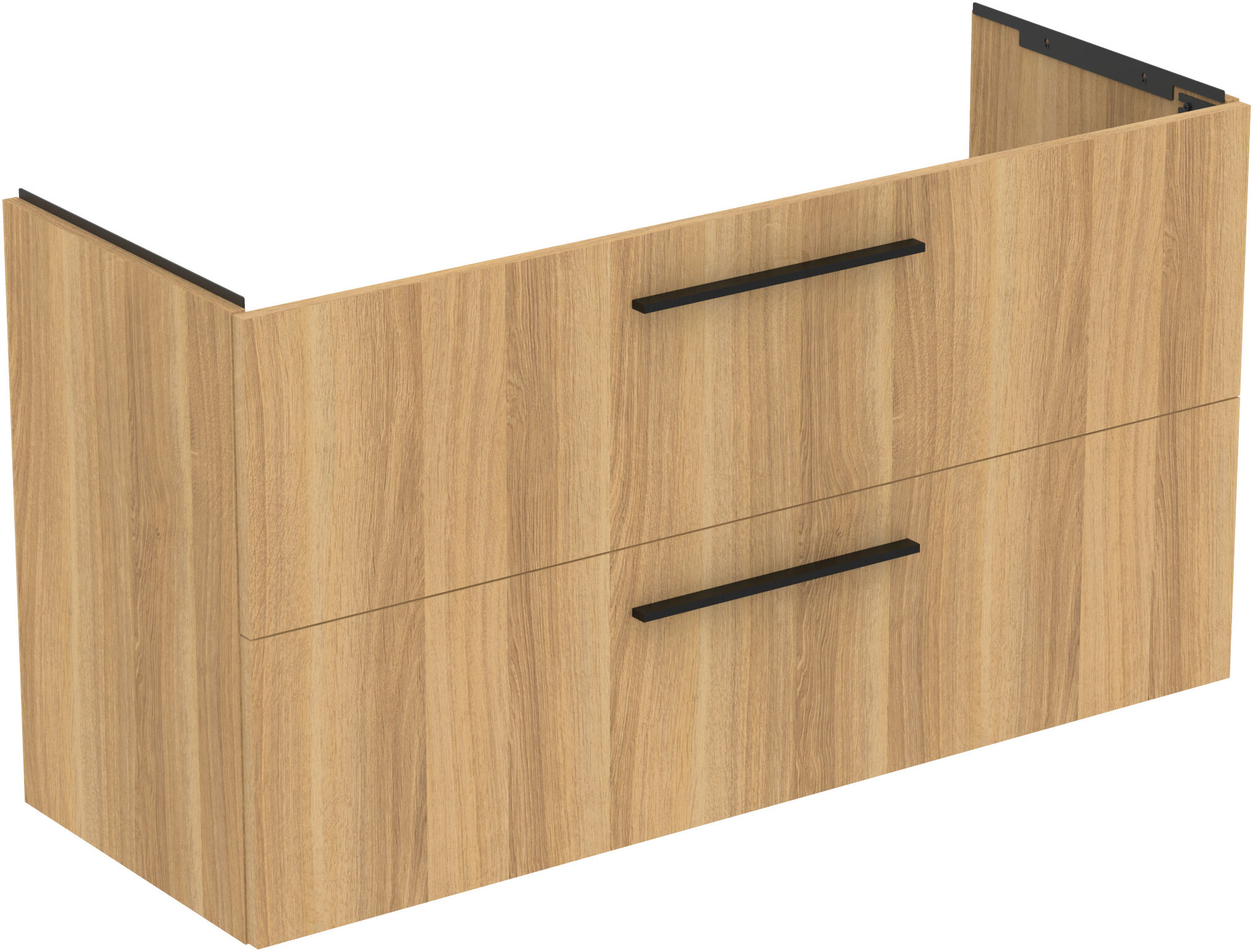 Ideal Standard life A ensemble lavabo pour meuble K8748NX 124x46x64,5cm, 1 trou pour robinetterie, poignée noire mate, chêne naturel