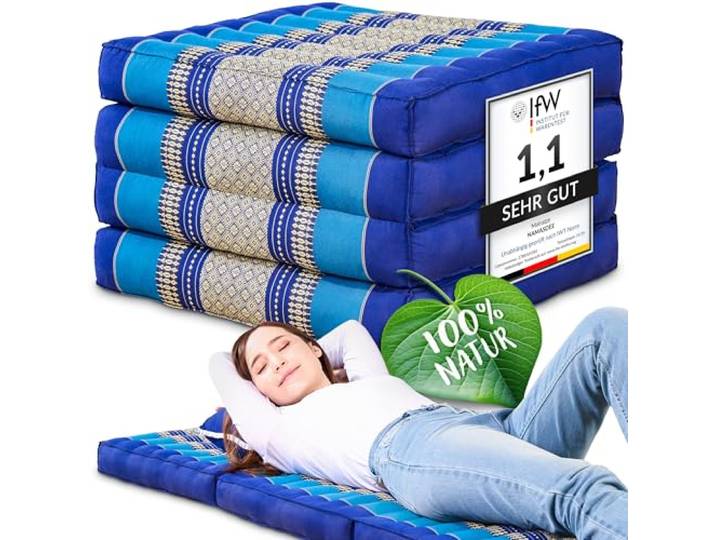 Namasdee Klappmatratze 200x50x8cm mit 100% natürlicher Kapokfüllung (Blau)