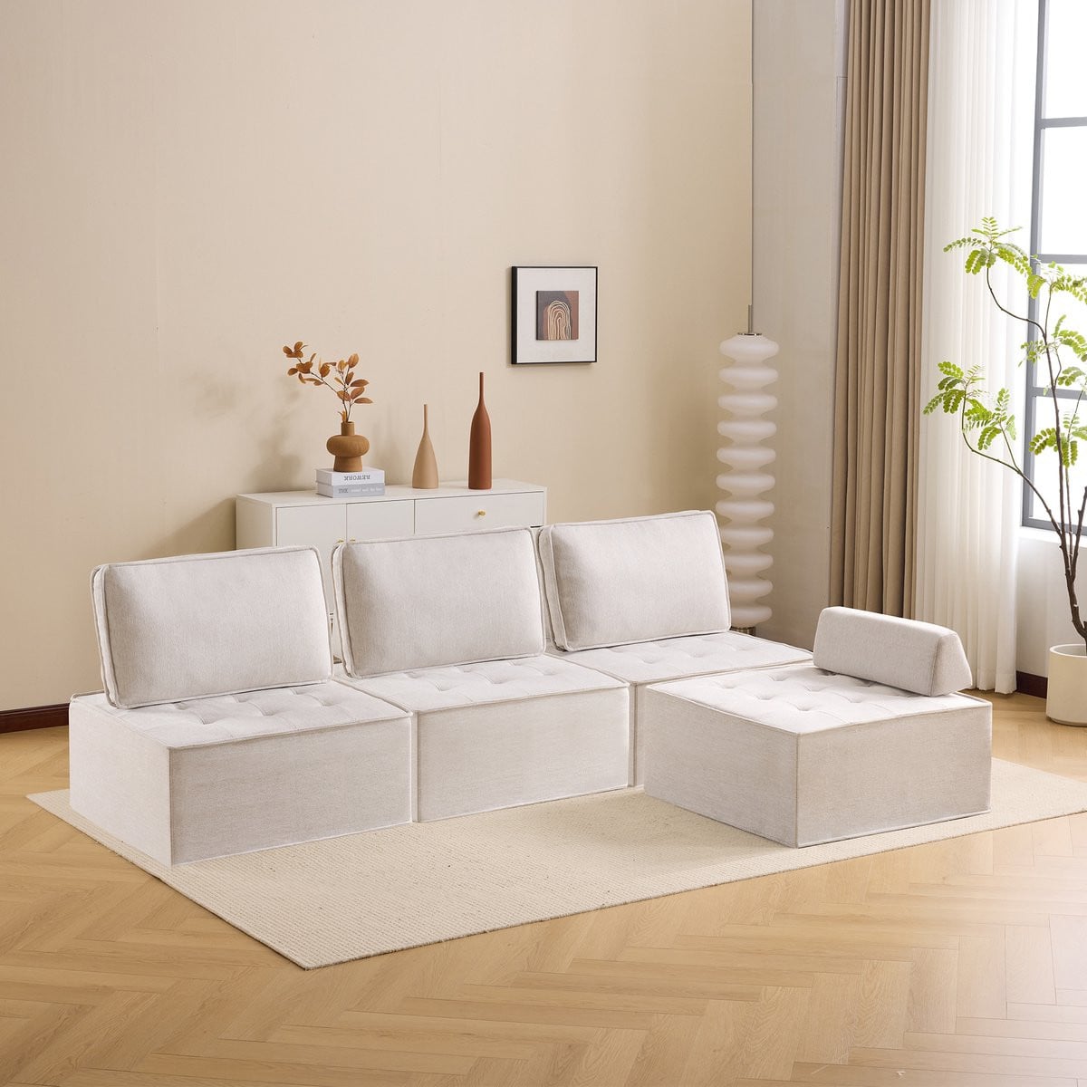MODFU Modulaire Bank - Modern L-vormig Design - Beige - Multiplex