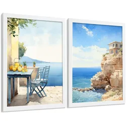 POSTER 3er Bilder-Set Wandbilder Strand Meer modern ohne Rahmen – Wohnzimmer Deko, Schlafzimmer, Küche, Badezimmer Weißer Rahmen A4