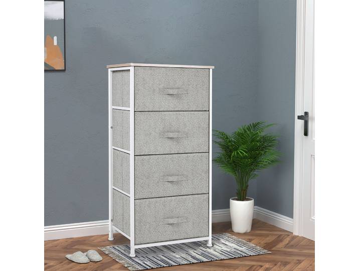HOMCOM Commode Tissu 3 Tiroirs Métal 45x30x92cm
