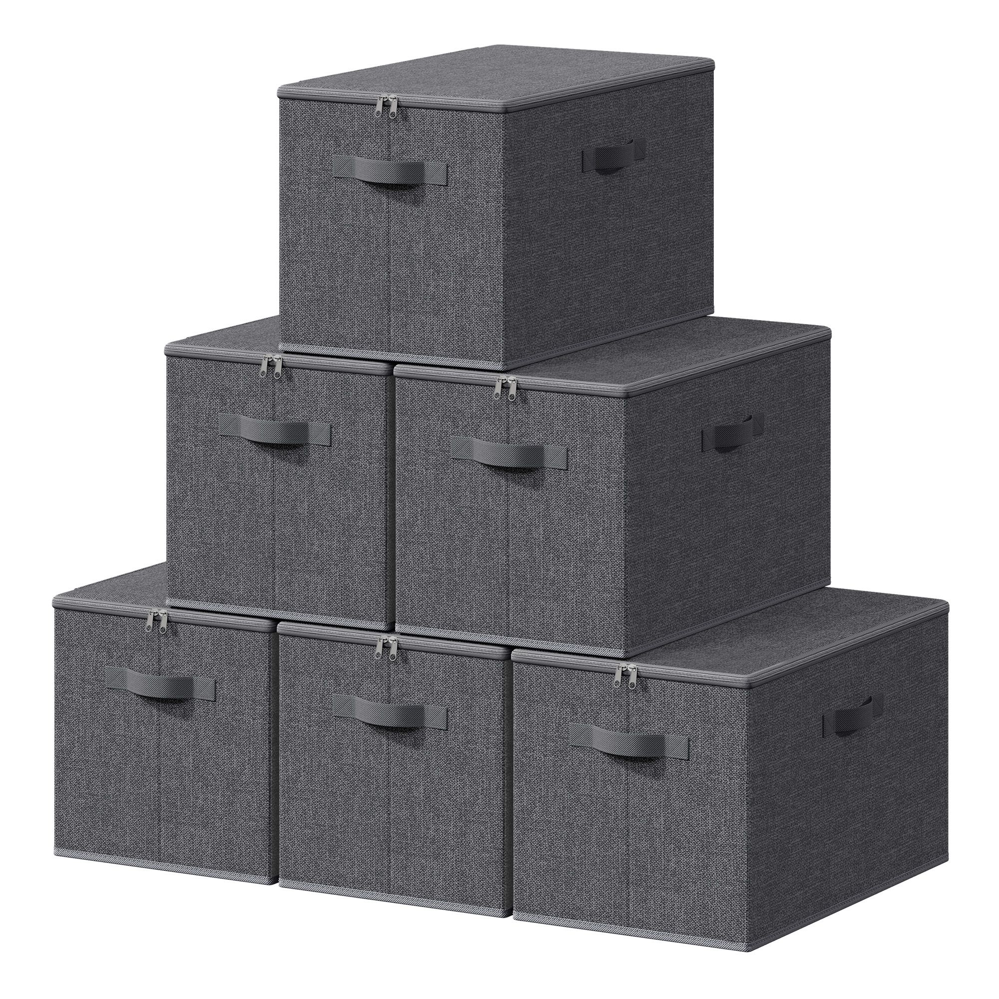 SONGMICS Stoffbox, faltbare Aufbewahrungsbox mit Griffen, für Kleidung, Gewebe in Leinenoptik, Papier, Vliesstoff, 6er Set, grau RZBB35050GN03