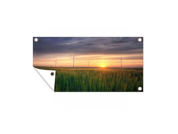 Tuinposter - 160x80 cm - Windmolen - Zon - Gras