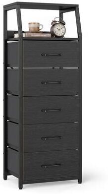 Costway Tall Dresser with 5 Fabric Drawers for Bedroom 7-Tier Nightstand Chest of Drawers-Black