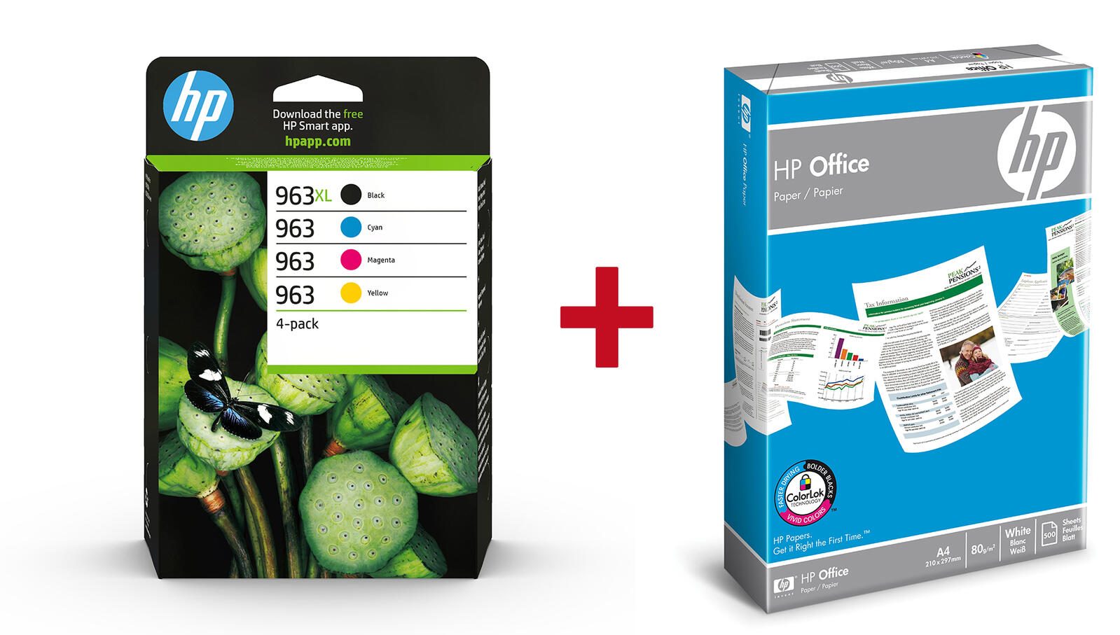 HP Inc. Druckerpatronen Bundle mit HP Original 963XL Multipack + 500 Blatt HP Kopierpapier OP3YP35AE_97005617set